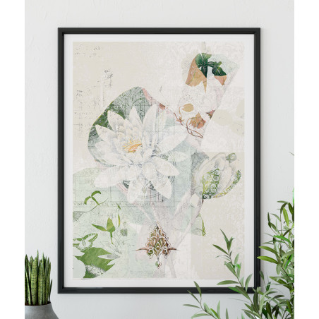 Affiche botanique vintage de fleur de nénuphar - Couleurs pastels et style épuré