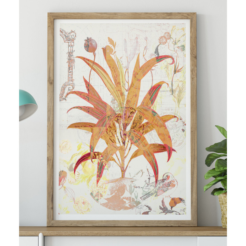 Affiche botanique vintage de plante tropicale cadre en bois