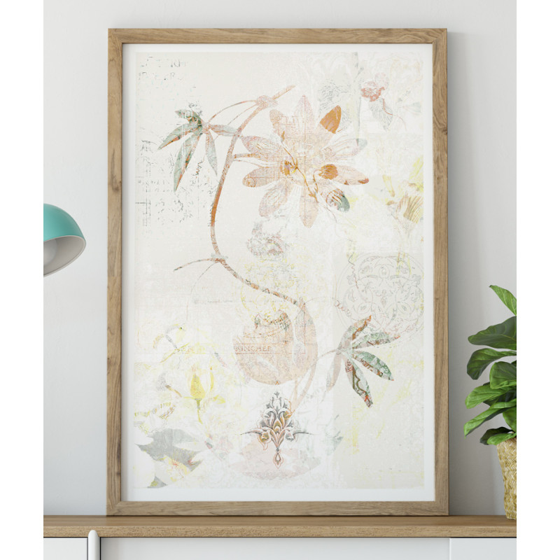 Affiche botanique vintage de fleurs cadre en bois