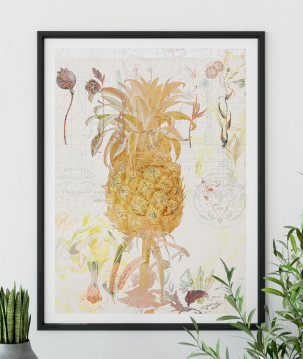 Affiche botanique vintage d'ananas - Couleurs chaudes et style épuré