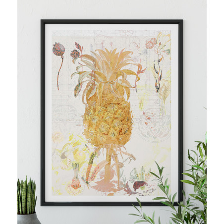 Affiche botanique vintage d'ananas - Couleurs chaudes et style épuré