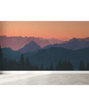 Papier Peint Panoramique Paysage de Montagne au Crépuscule