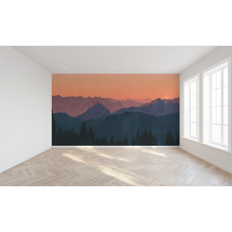 Papier Peint Panoramique Paysage de Montagne au Crépuscule