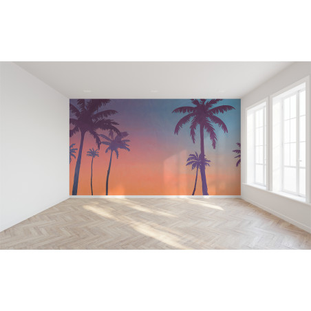 Papier Peint Panoramique Tropical Coucher de Soleil