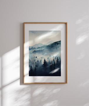 montagne brume aquarelle
