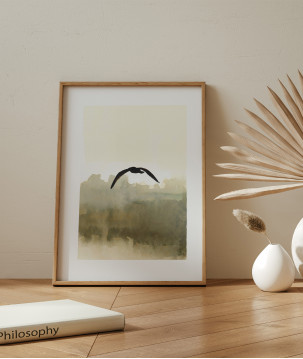 Affiche d'Art Aquarelle avec Silhouette d'Oiseau en Vol