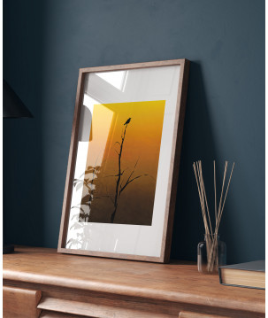 Affiche Aquarelle de Paysage au Crépuscule avec Oiseau Solitaire