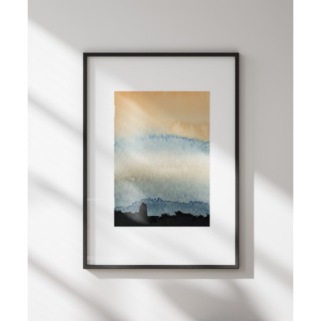 Affiche d'Art en Aquarelle - Paysage de Montagnes au Crépuscule