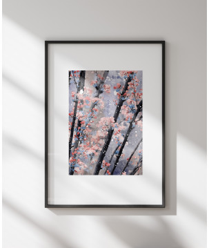 Affiche Aquarelle Cerisiers en Fleurs