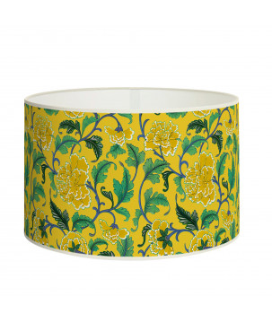 Abat-jour cylindrique motif floral jaune et vert