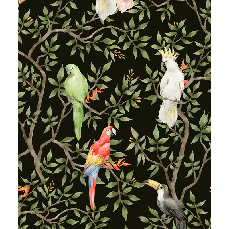 Papier peint motifs oiseaux perruches noir zoom