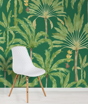 Papier peint palmiers bananiers aquarelle vert exemple