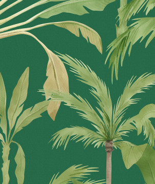 Papier peint palmiers bananiers aquarelle vert