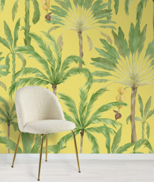 Papier peint palmiers & bananiers aquarelle jaune exemple