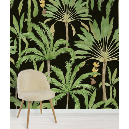 Papier peint palmiers & bananiers aquarelle noir