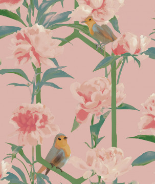 Papier peint oiseaux et rosiers ALABASTER