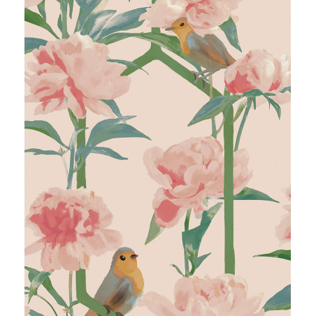 Papier peint oiseaux et rosiers