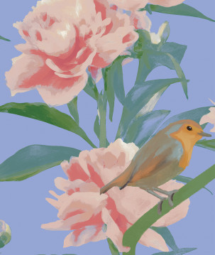 Papier peint oiseaux et rosiers AZURE