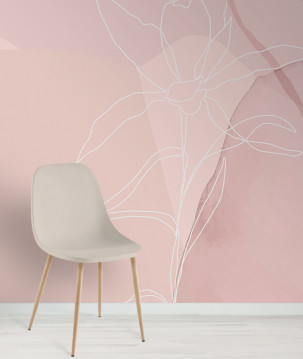 Papier peint abstrait aquarelle fleurs trait rose exemple