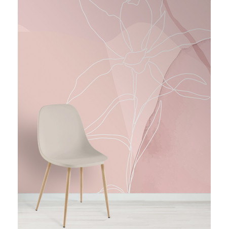 Papier peint abstrait aquarelle fleurs trait rose exemple