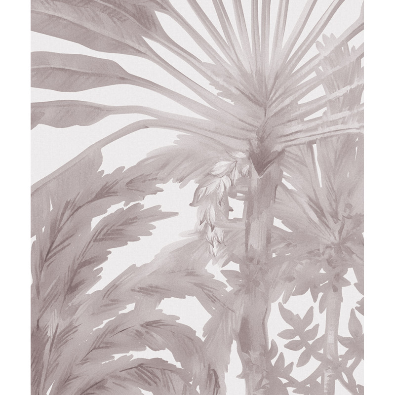 Papier peint panoramique palmiers et temple grisaille rose zoom
