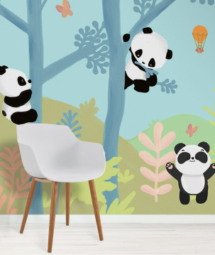 Papier peint enfant panda nature