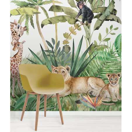 Papier peint Enfant panoramique animaux jungle exemple