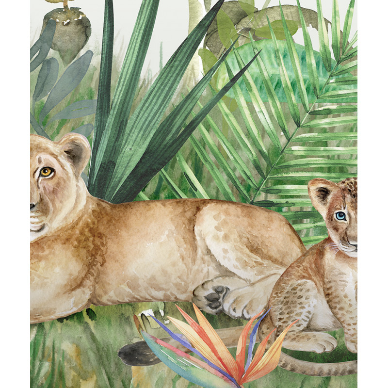Papier peint Enfant panoramique animaux jungle zoom