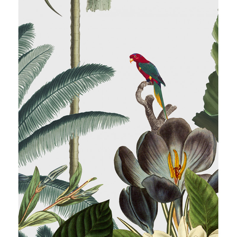 Papier peint jungle panoramique fleurie zoom