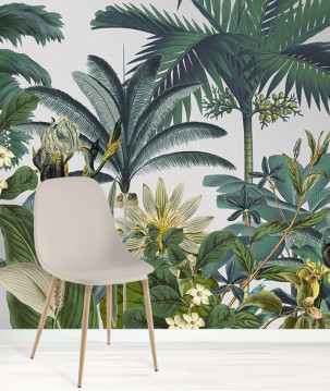 Papier peint jungle panoramique fleurie exemple