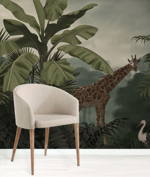 Papier peint jungle panoramique girafe exemple