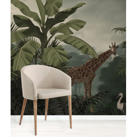 Papier peint jungle panoramique girafe exemple