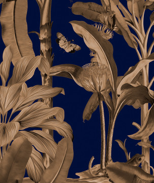 Papier peint luxuriante jungle vintage fond bleu nuit