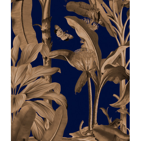 Papier peint luxuriante jungle vintage fond bleu nuit