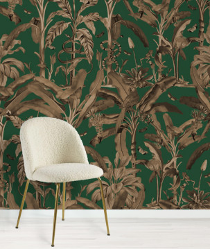 Papier peint luxuriante jungle vintage fond vert