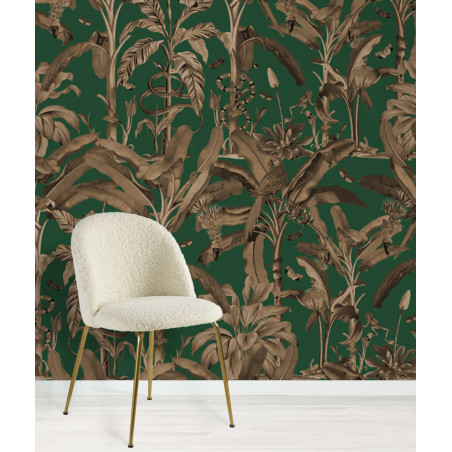 Papier peint luxuriante jungle vintage fond vert