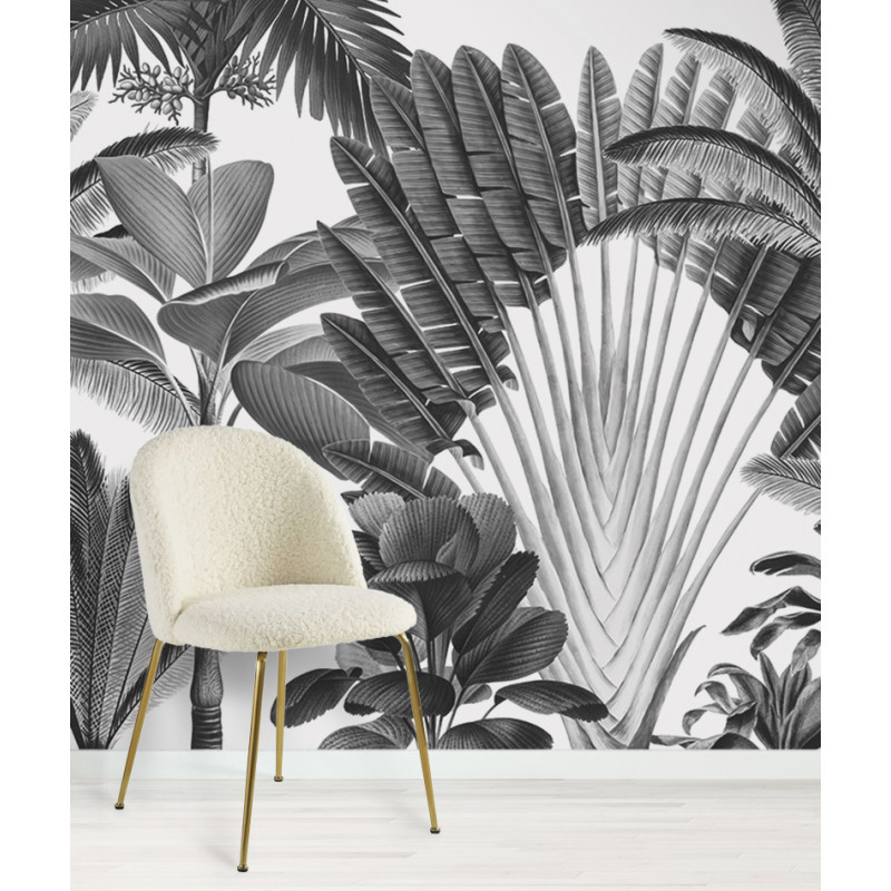 Papier peint jungle tropicale color noir et blanc exemple